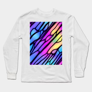 Black Wavy Lines on a Bright Frosted Liquid Multicolor gradient glass - Stained Glass Design Long Sleeve T-Shirt